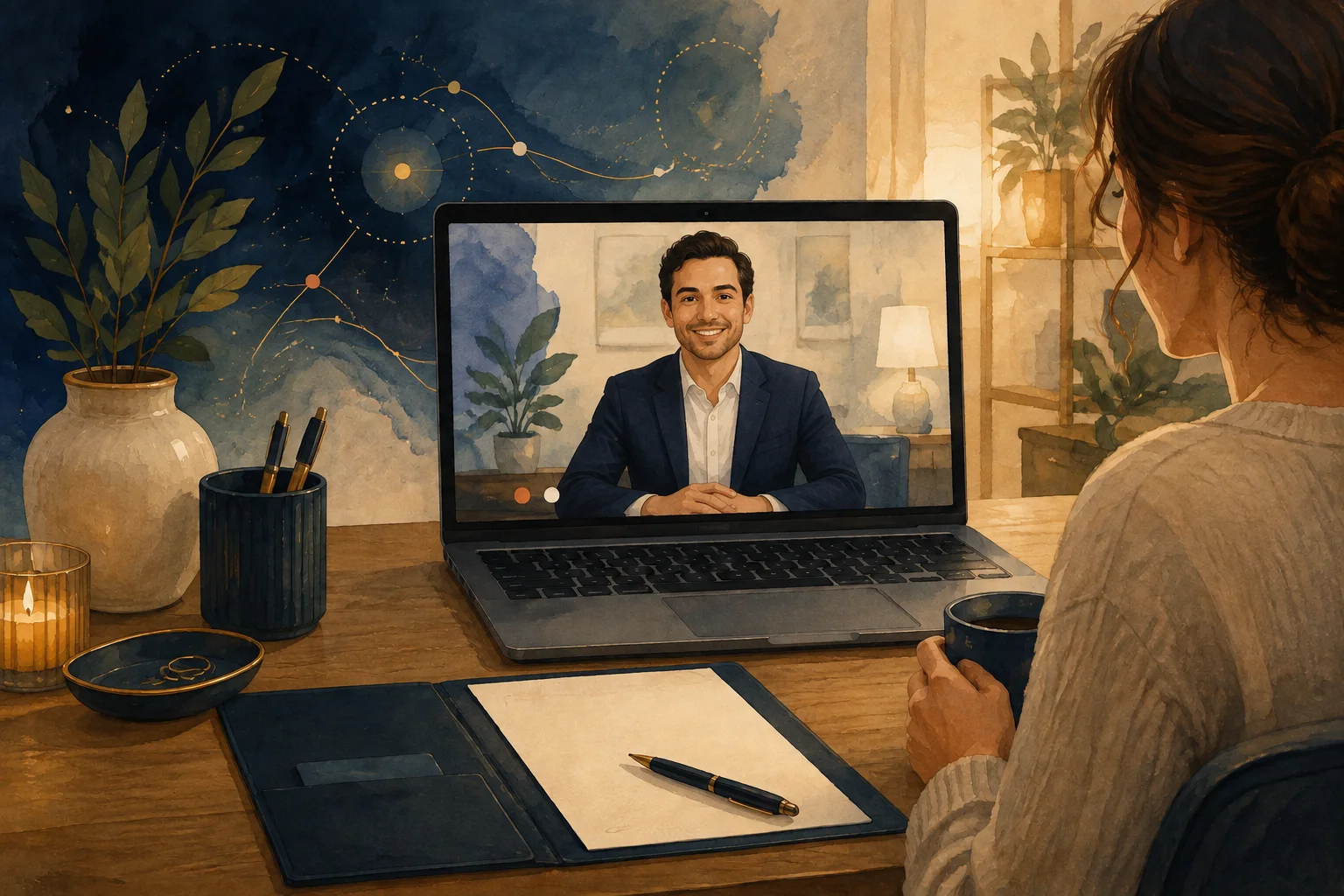 Male online notary conducting a comfortable video appointment